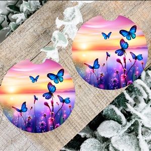 Handmade Butterflies Car Coasters | New Set Of Two Butterflies Car Coasters